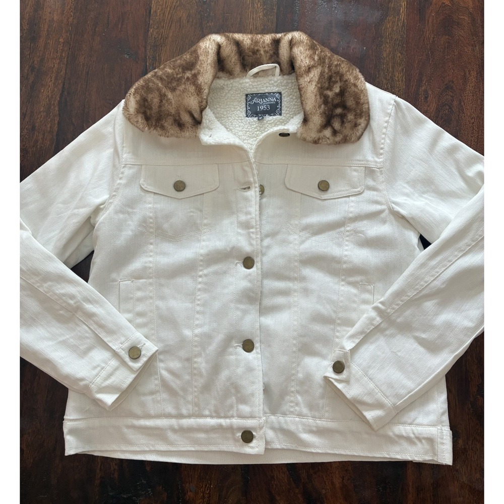 ARIANNA by Howards 1953 Woman's Vintage Jean Jacket~Cream With Faux Fur Collar~M